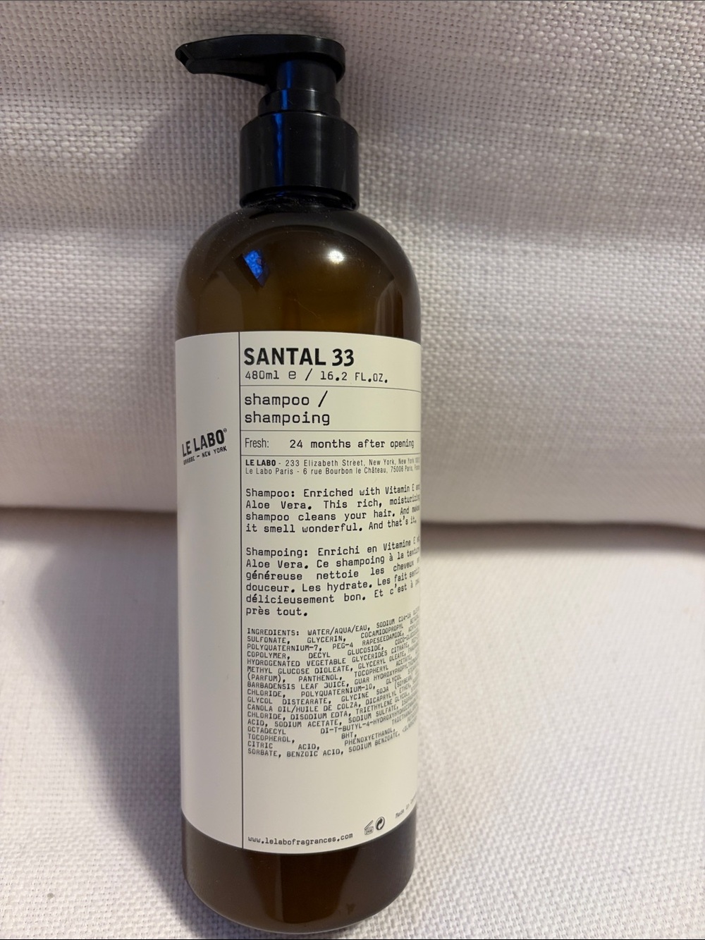 Le Labo Santal 33 Shampoo Bottle in Brown and Black